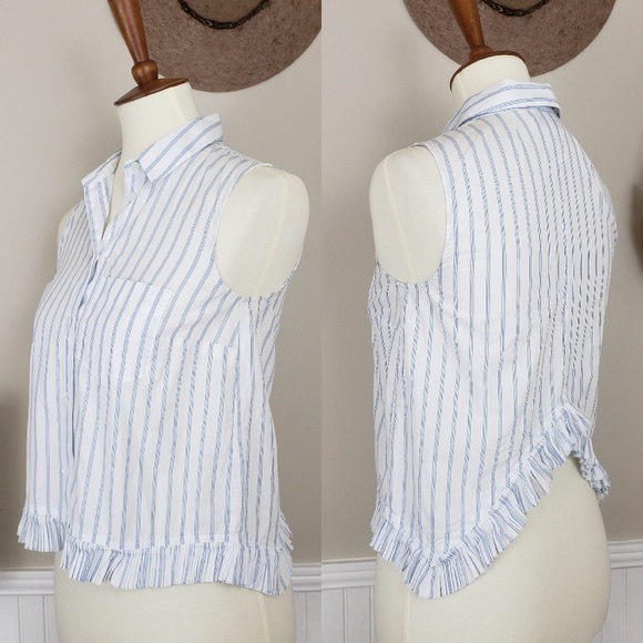 Madewell Tops - Madewell Pagoda Crop Ruffle Trim Pinstripe Shirt